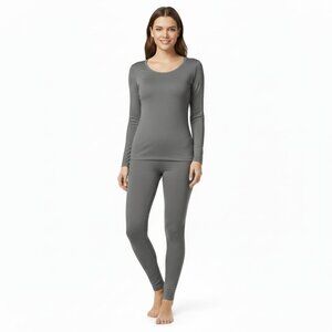 Women's Microfiber Fleece Lined Thermals 2-pc Set, Gray